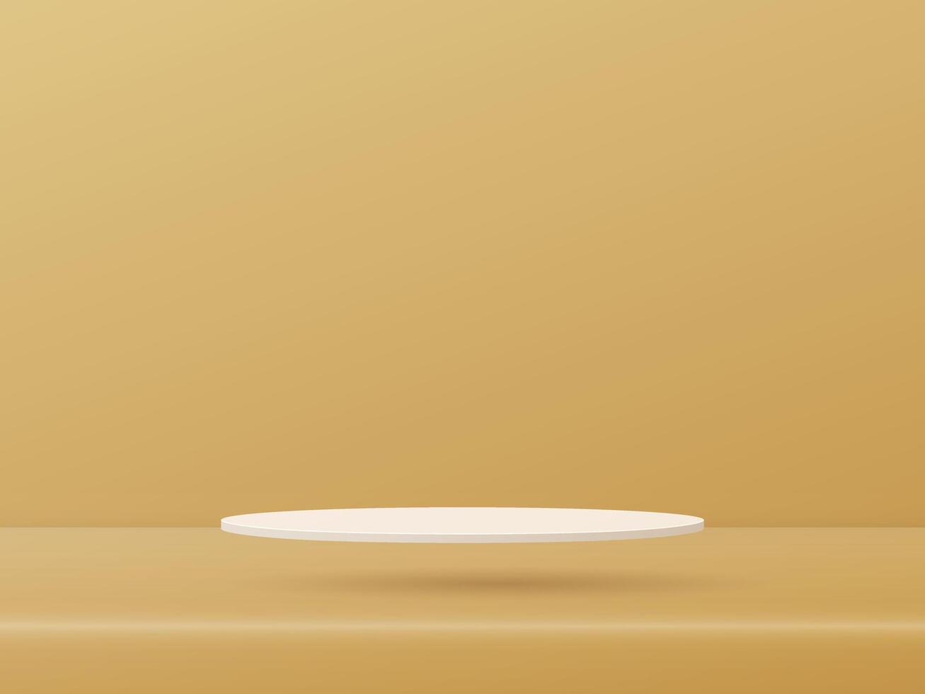 3d branco pódio mostruário é flutuando em a chão cor dourado fundo Projeto. vetor ilustração