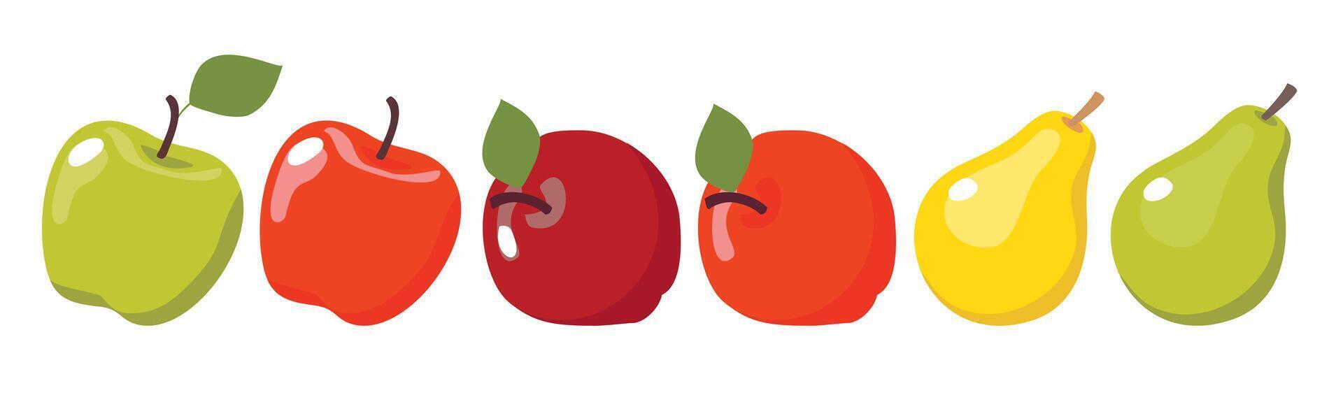 uma conjunto do ilustrações do peras e maçãs do vários formas e cores. vetor clipart.