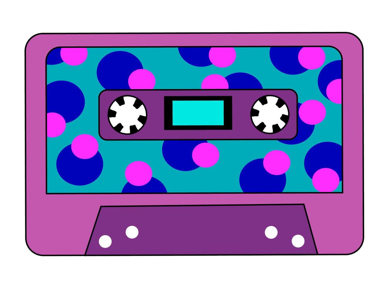 retro vintage audio música cassete com magnético fita. roxa e azul, Rosa cores. abstrato Projeto dentro anos 90, anos 80, Anos 70 estilo. vetor plano ilustração.