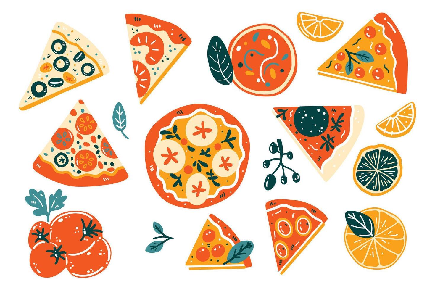 pizza coleção plano estilo isolado em fundo vetor