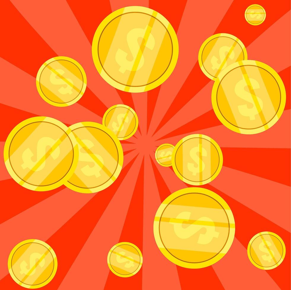 fundo do queda ouro moedas isolado em colori fundo. chuva do brilhante dólar moedas. ganhando ou jackpot conceito. vetor ilustração