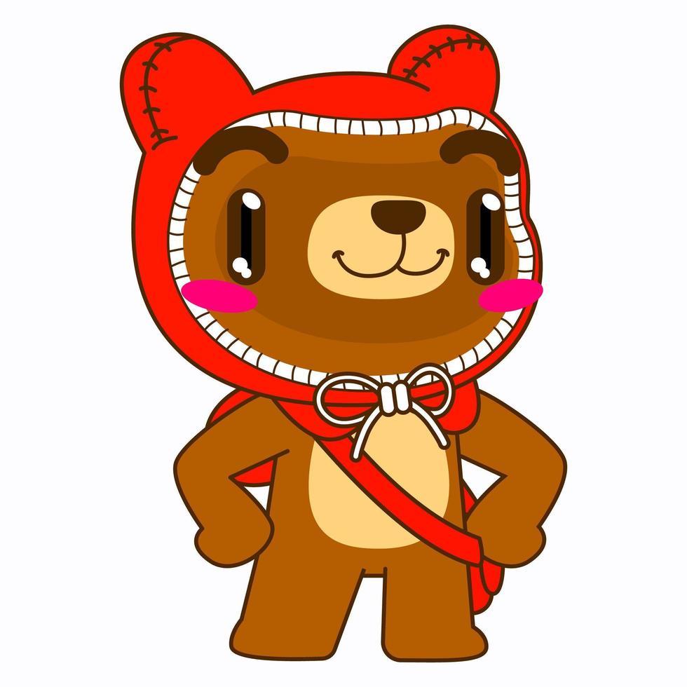 ilustração em vetor urso bonito, capa vermelha urso orgulhoso pose