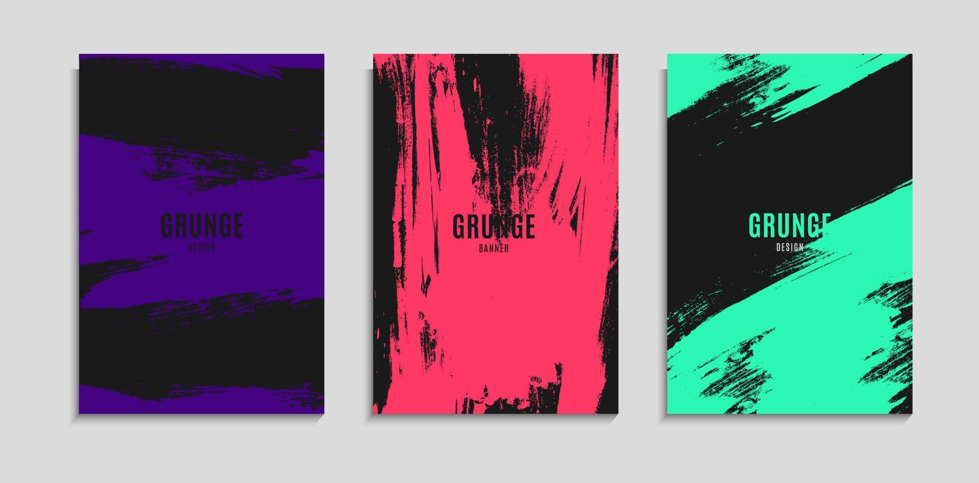 conjunto de design de bandeira de textura áspera de grunge colorido abstrato. modelo editável de banner splash de cor grunge vetor
