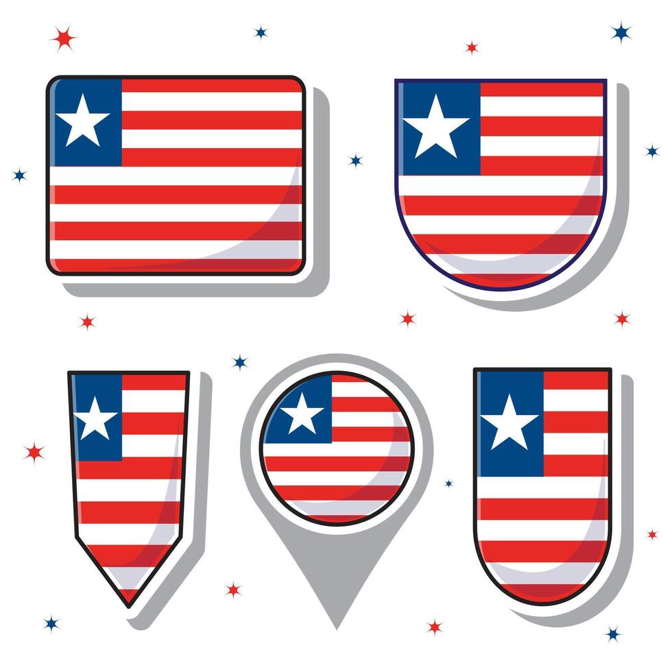 Libéria nacional bandeira desenho animado vetor ilustração ícone mascote agrupar pacotes