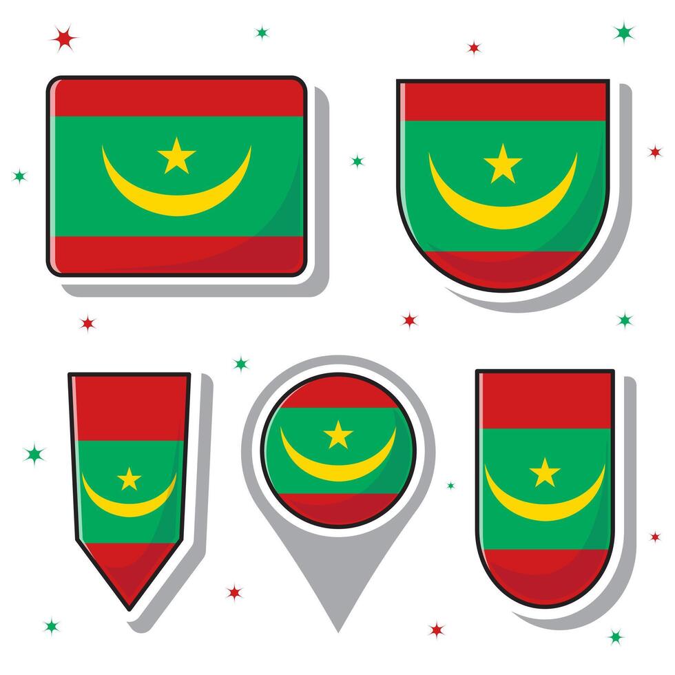 Mauritânia nacional bandeira desenho animado vetor ilustração ícone mascote agrupar pacotes