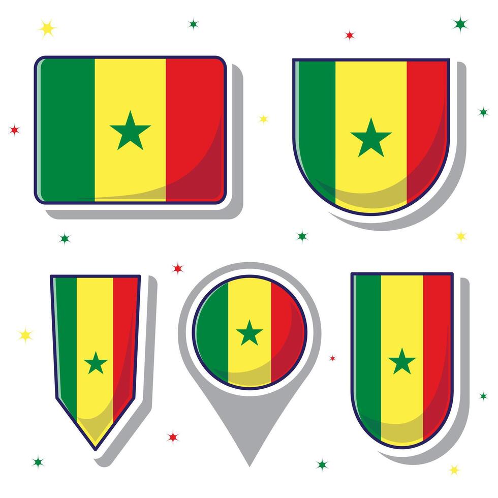 Senegal nacional bandeira desenho animado vetor ilustração ícone mascote agrupar pacotes