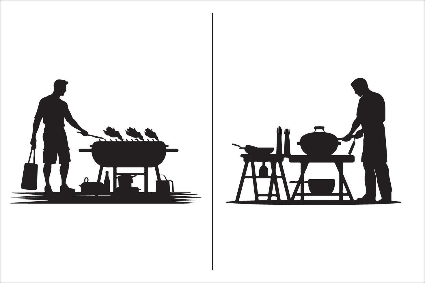 churrasco e grade relacionado silhueta vetor