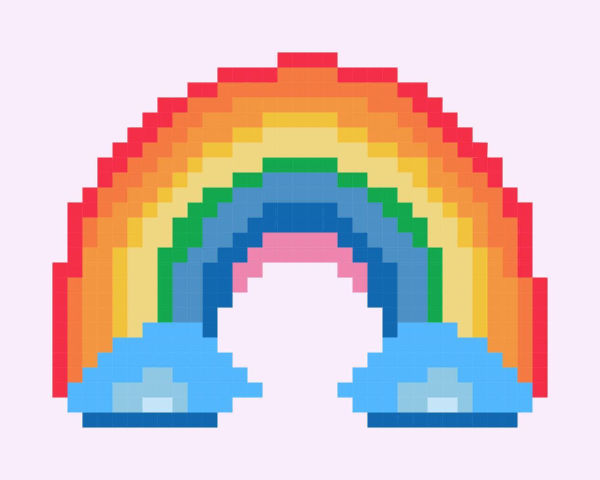 arco Iris e nuvem pixel arte isolado em fundo. colorida desenho animado vetor ilustração