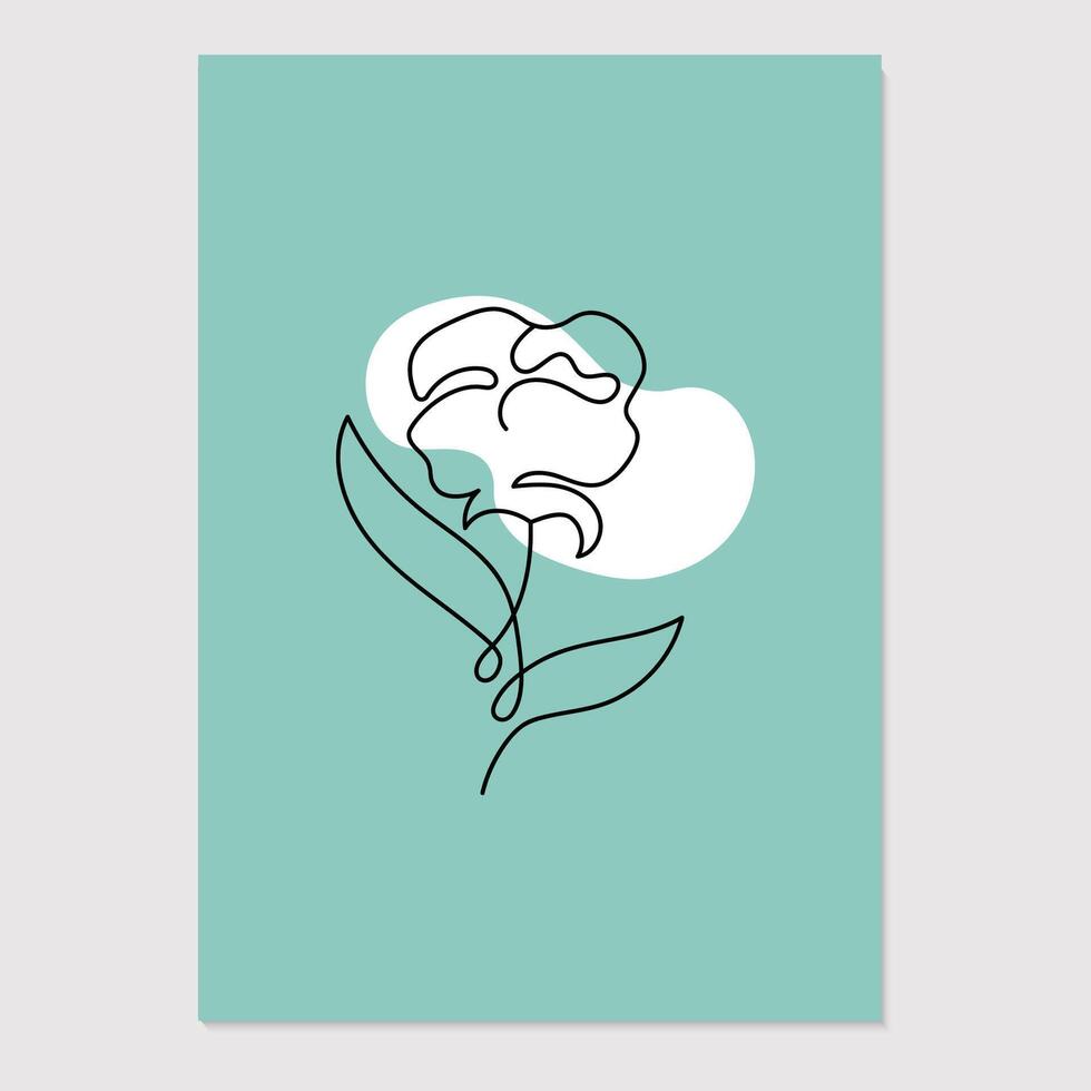 linha arte floral poster com mão desenhado peônia. vetor Projeto em verde fundo.