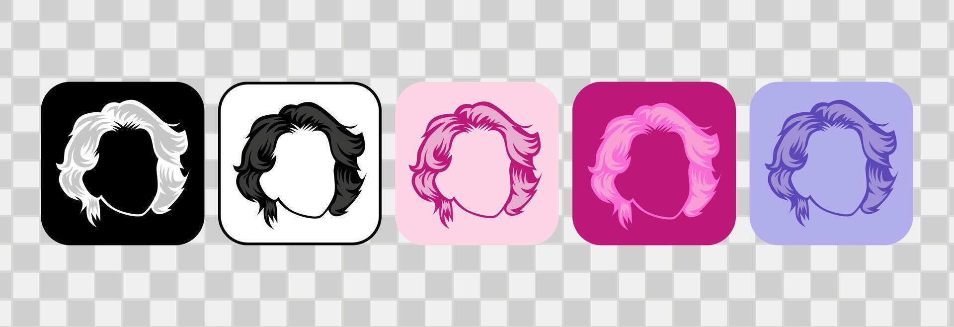 conjunto do mulheres cabelo ícones. silhueta desenhado à mão contorno. para logotipo, grampo arte, símbolo, adesivo, ou rede Projeto. 600 px x 600 px retangular ícone, vetor plano ilustração.