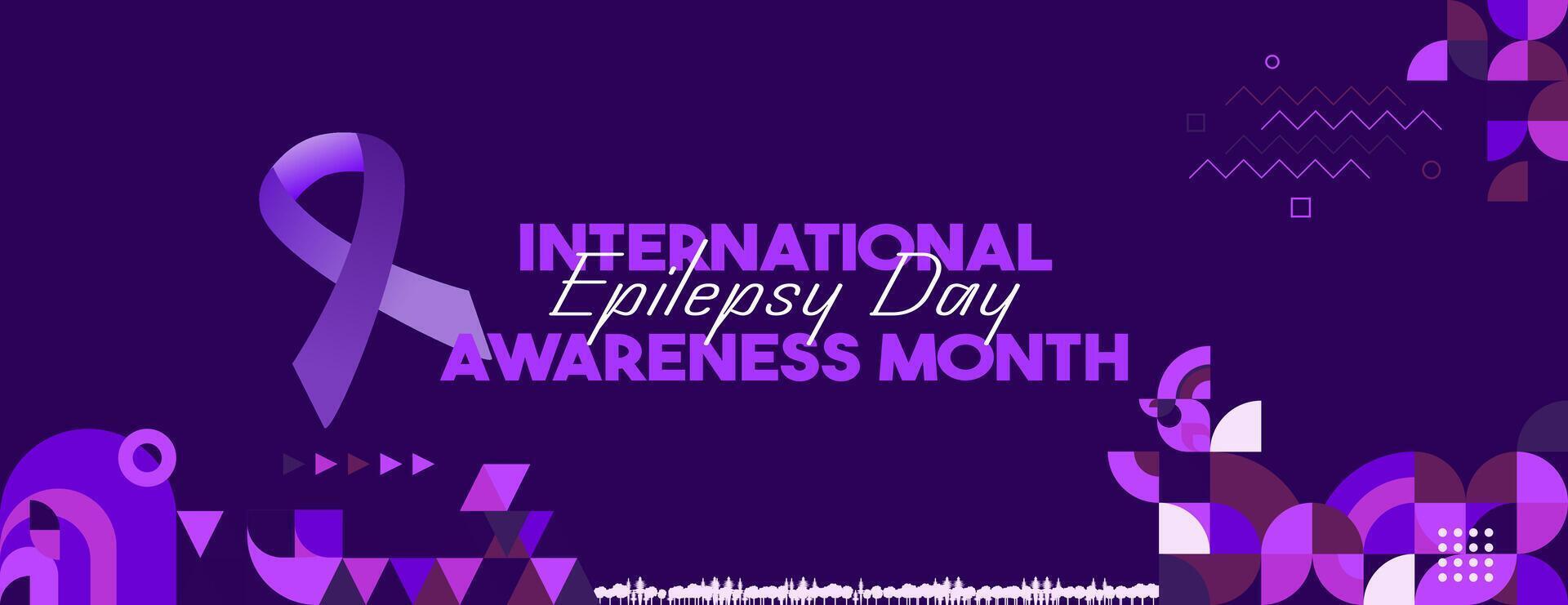 internacional epilepsia dia bandeira com geométrico ornamento. levantando consciência sobre epilepsia, melhorando tratamento, para Melhor Cuidado. mundo epilepsia dia moderno fundo dentro roxa cor vetor