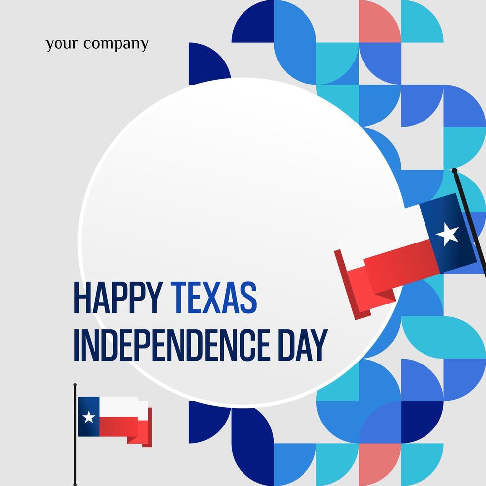 texas independência dia bandeira dentro colorida moderno geométrico estilo. quadrado cumprimento cartão cobrir feliz nacional independência dia com tipografia. vetor ilustração para nacional feriado celebração festa