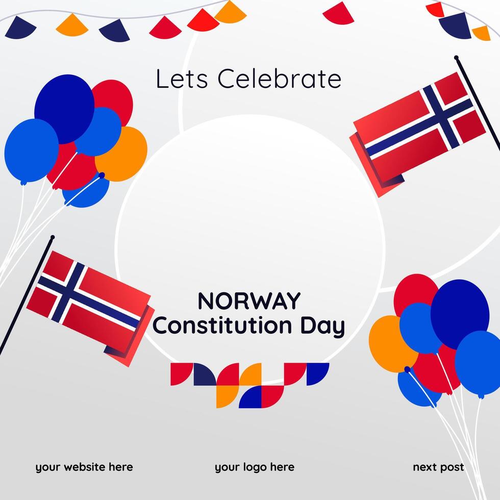 feliz nacional constituição dia do Noruega dentro moderno geométrico estilo. quadrado bandeira para social meios de comunicação e Mais com tipografia. ilustração do feliz norueguês constituição dia vetor