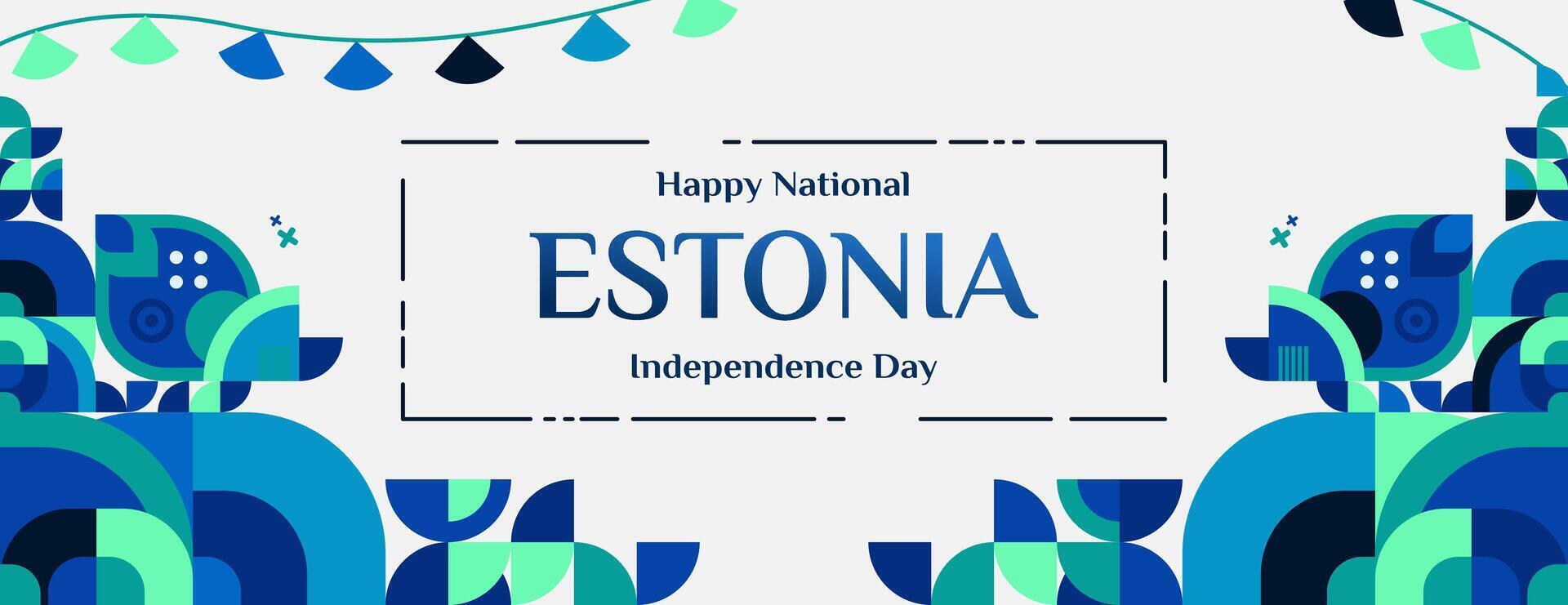 Estônia independência dia bandeira dentro moderno colorida geométrico estilo. feliz nacional independência dia cumprimento cartão cobrir com tipografia. vetor ilustração para nacional feriado celebração festa