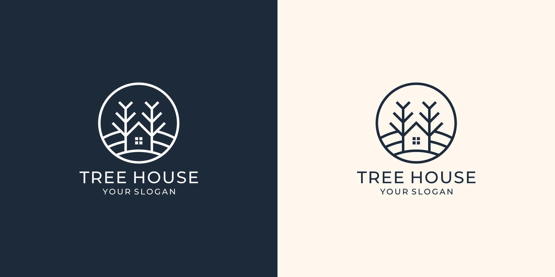 árvore casa logotipo com criativo moderno esboço conceito círculo modelo Prêmio vetor