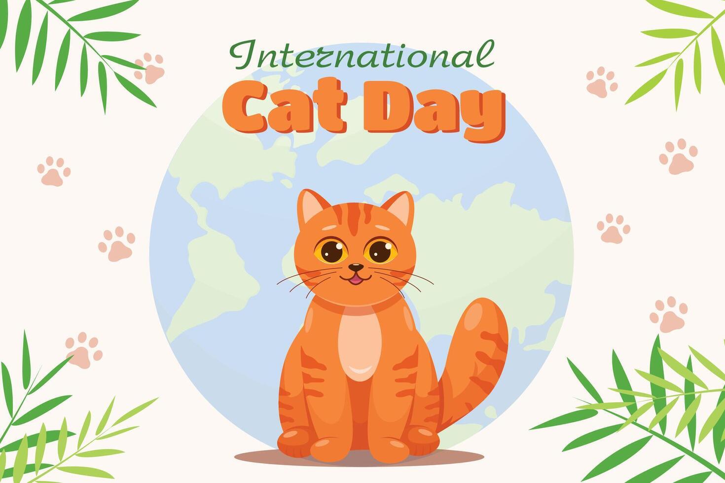 vetor plano ilustração do internacional gato dia. gato em a fundo do planeta terra. plano vetor ilustração dentro desenho animado estilo