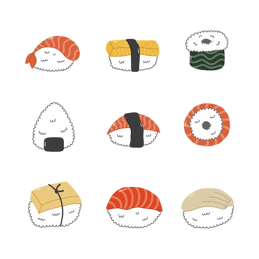 japonês Comida Sushi mão desenhado vetor ilustração