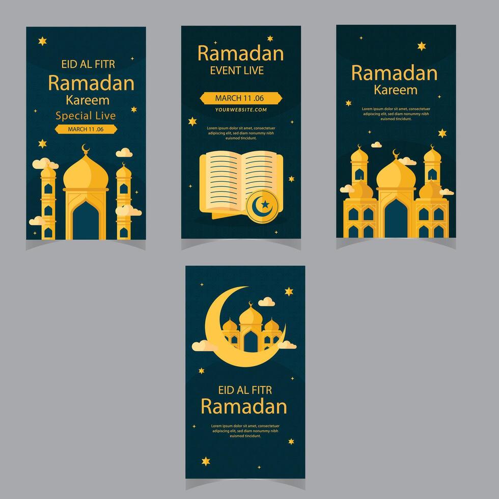 Ramadã kareem conceito vertical faixas com plano adesivo ícones. vetor ilustração. eid mubarak. alcorão, tradicional lanternas, datas, iftar Comida