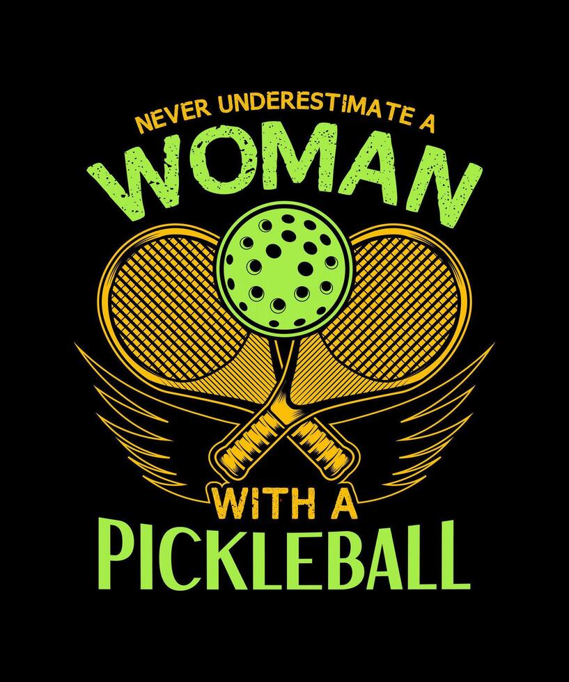 Nunca subestimar uma mulher com uma pickleball vetor salmoura amor camiseta Projeto.