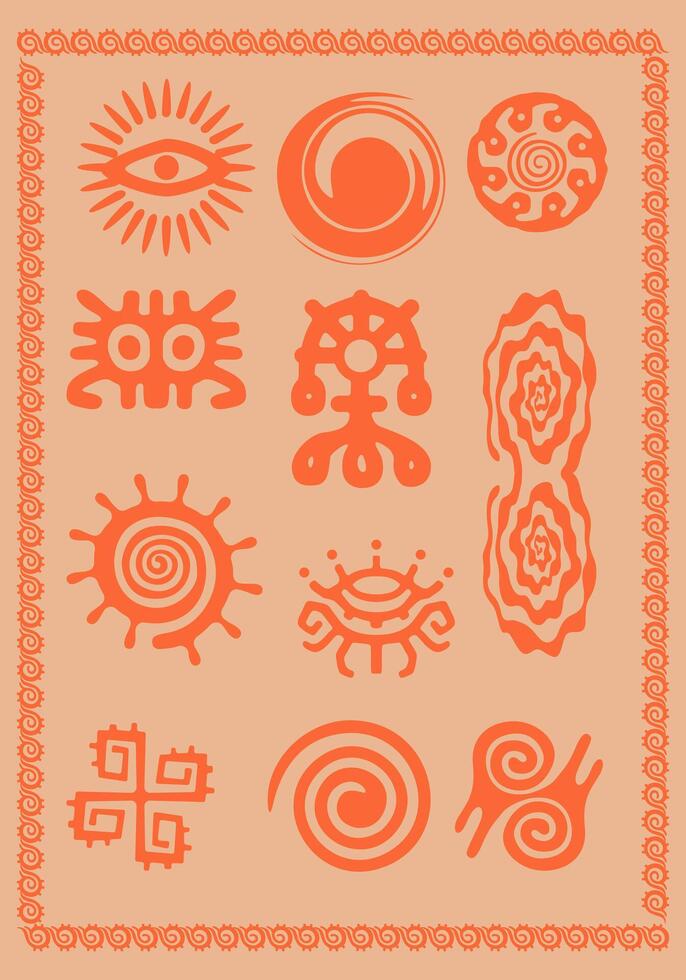 étnico Maya padronizar fundo ilustração vetor coleção, tecido têxtil cultura fábrica modelo projeto, impressão arte africano arte editável.
