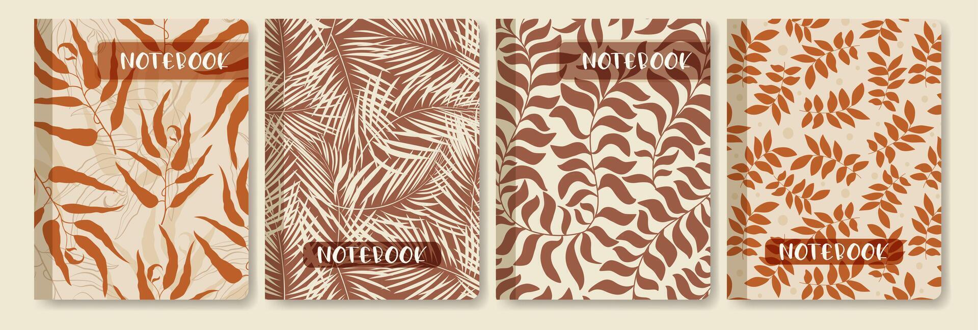 caderno cobrir página coleção para alunos. florescer padrão, tropical elementos ilustração. vetor