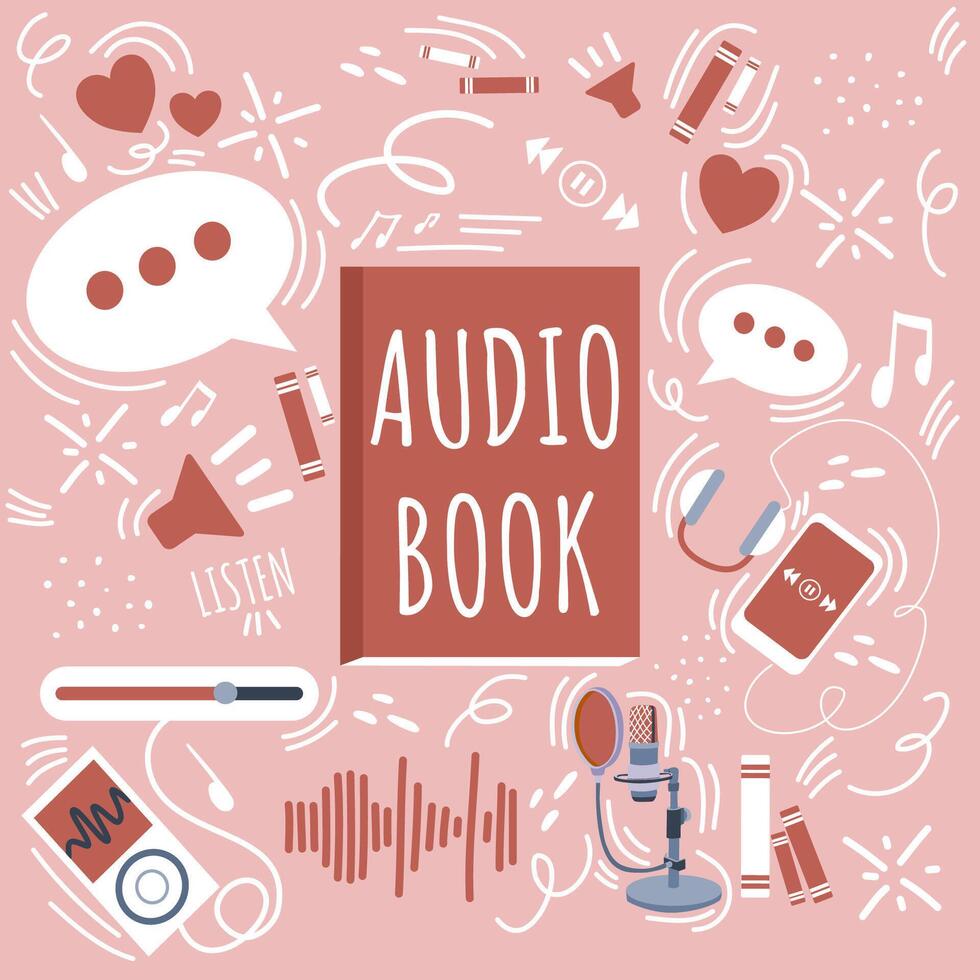 vetor ilustração do a áudio-livro. ouvindo para literatura, e-books dentro a aplicativo. audio formato do livros