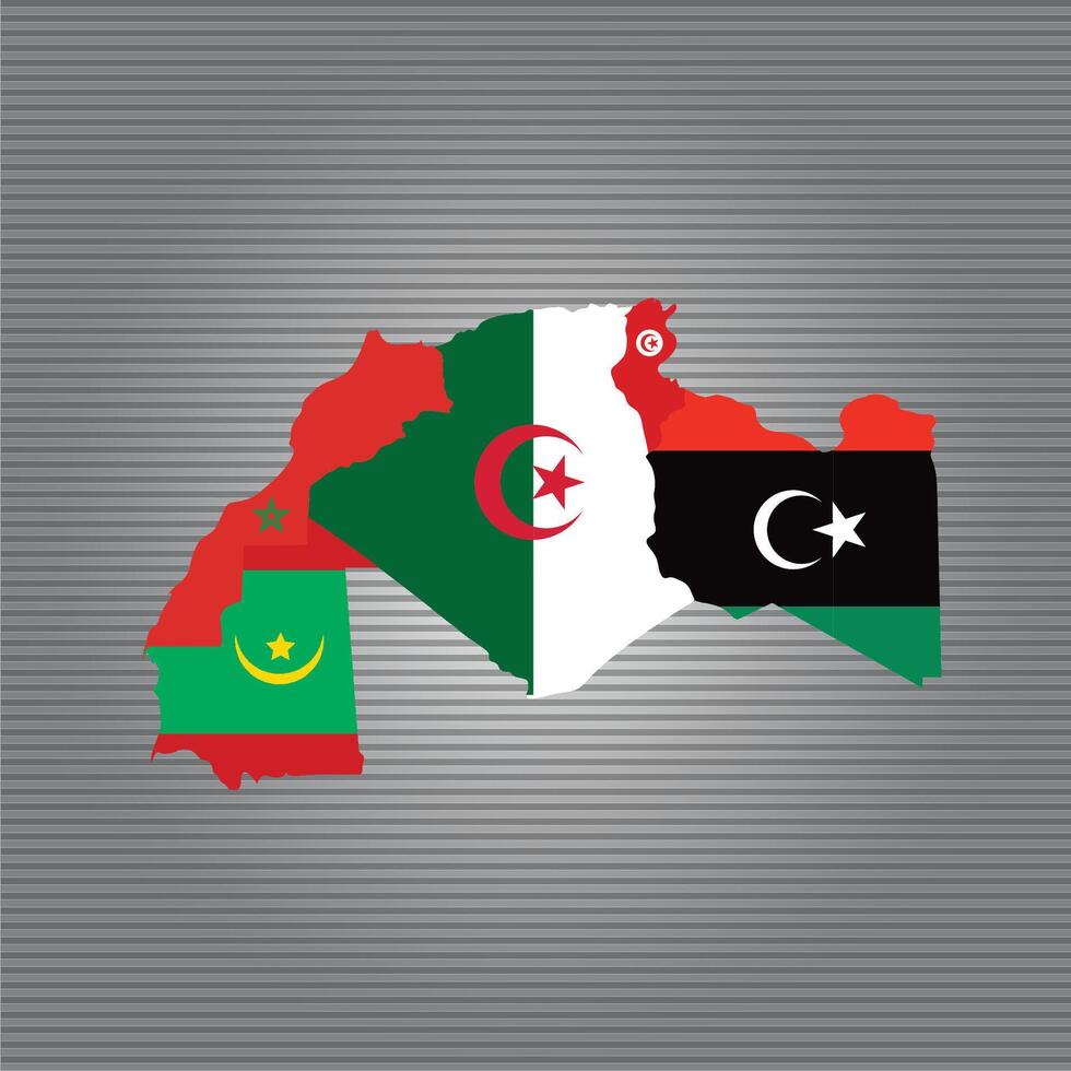 árabe maghreb mapa com bandeiras vetor