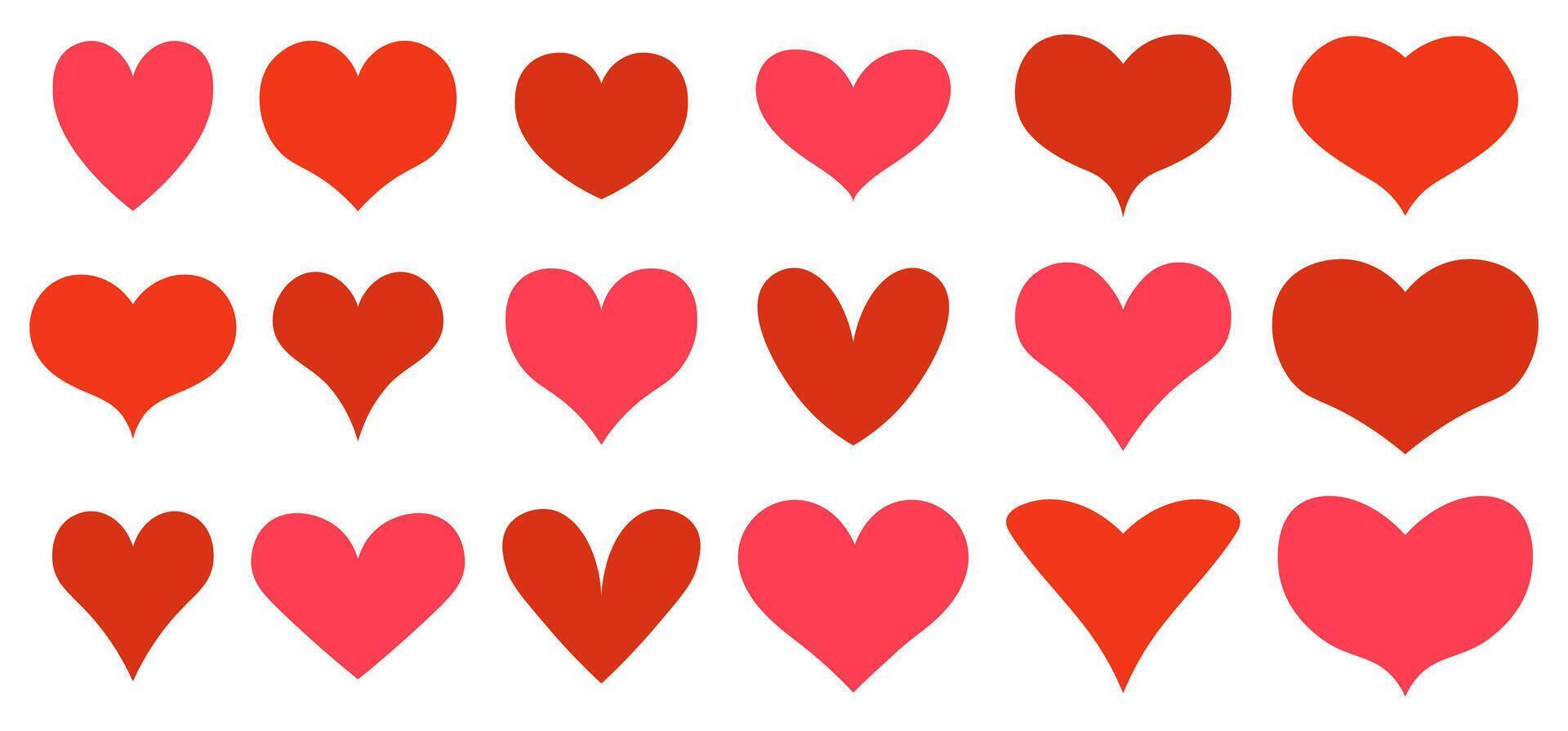 simétrico vermelho corações definir, dia dos namorados dia amor símbolos coleção dentro plano estilo. vetor
