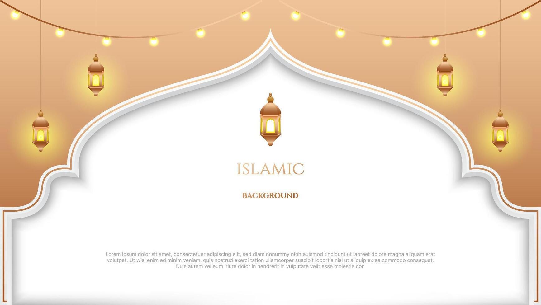 islâmico fundo lanterna, lâmpadas e portão dentro branco e ouro cor. vetor ilustração