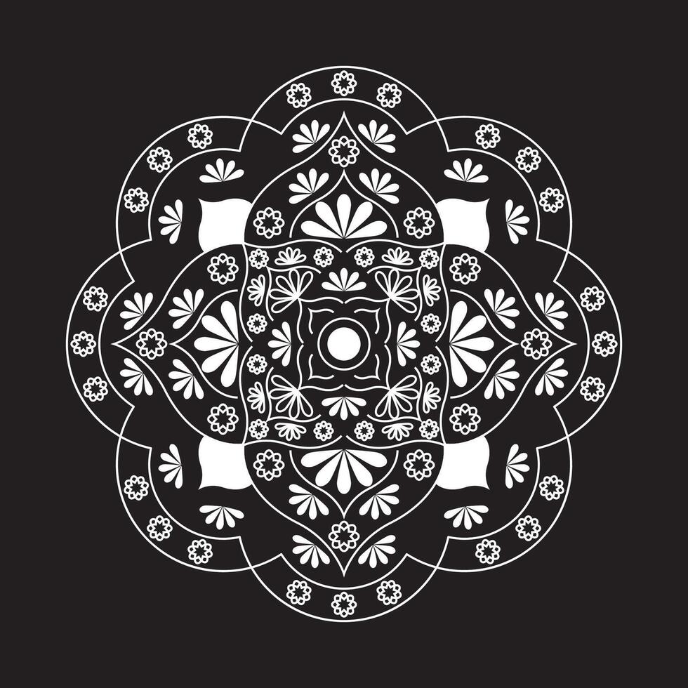 mandala vetor Projeto com branco cor em Preto fundo. vetor ilustração