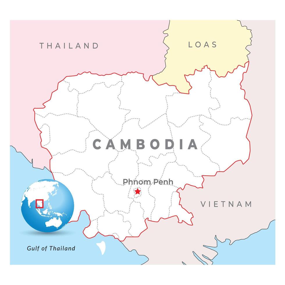 Camboja mapa, capital Phnom penh, com nacional fronteiras vetor