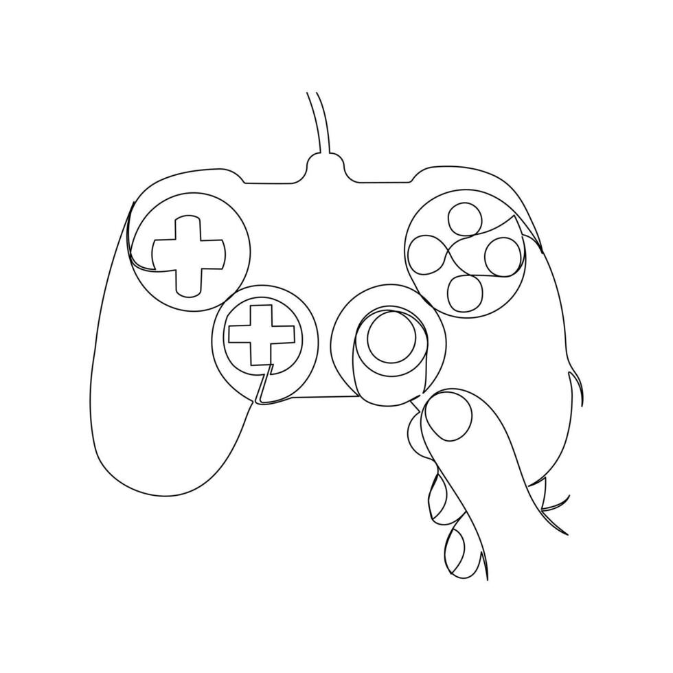 contínuo linha desenhando do mãos com jogos controlador joysticks ou controles de jogo vetor arte ilustração