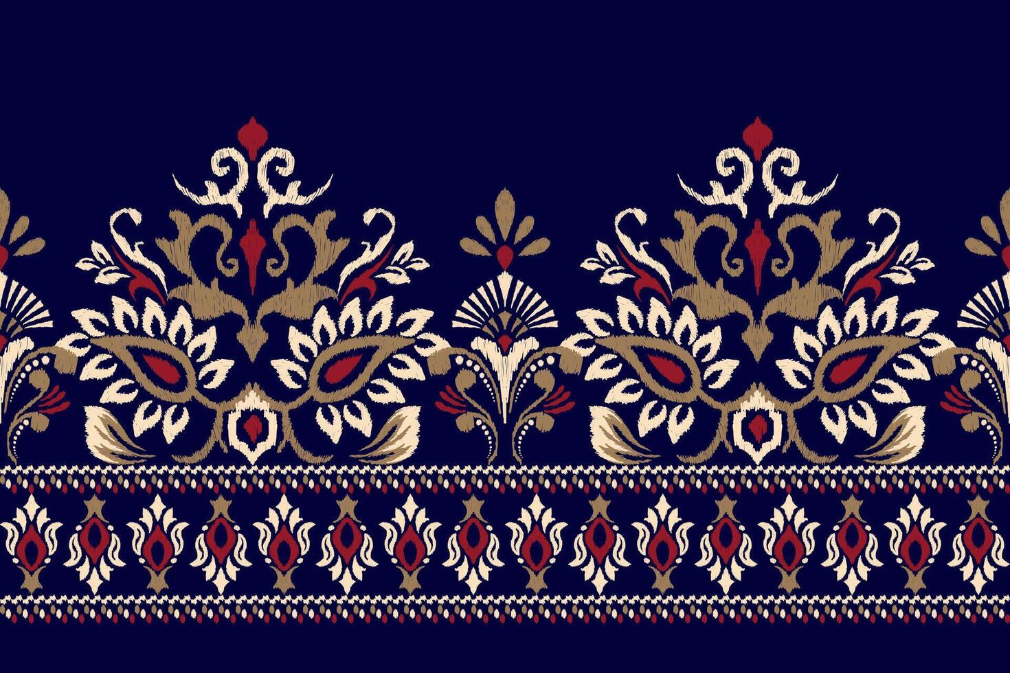 digital pintura aguarela padrão.ikat floral bordado em marinha azul fundo vetor ilustração. asteca estilo, mão desenhado, tinta textura.design para textura, tecido, roupas , decoração, sarongue, lenço.