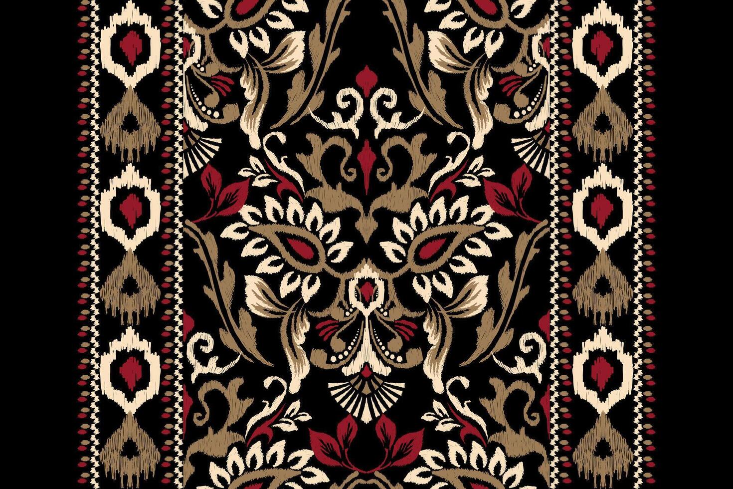 arabesco ikat floral padronizar em Preto fundo vetor ilustração.ikat étnico oriental bordado.aztec estilo, abstrato background.design para textura,tecido,vestuário,embrulho,decoração,cachecol,imprimir