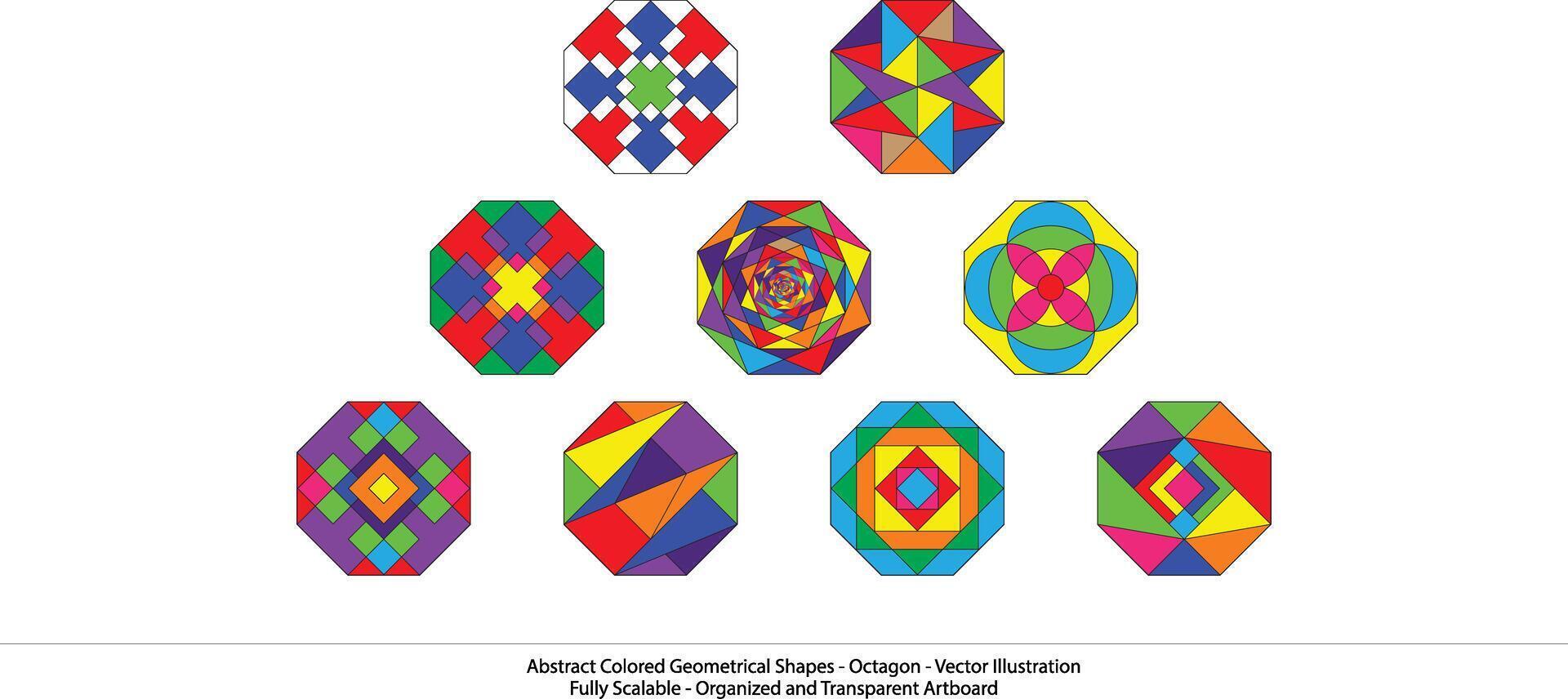 abstrato colori geométrico formas - octógono. iridescente octógono, uma caleidoscópio do geométrico harmonia. moderno minimalismo vetor