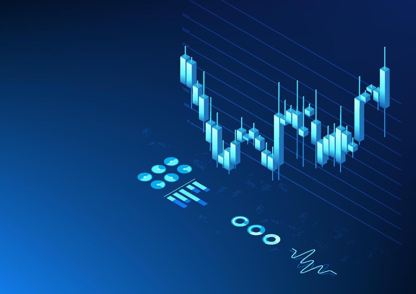 isométrico tecnologia estoque gráfico castiçal estilo isto mostra a preço, status do a empresa, crescimento, lucro e perda. tão este investidores pode decidir para investir dentro Expandindo a o negócio dentro a futuro. vetor