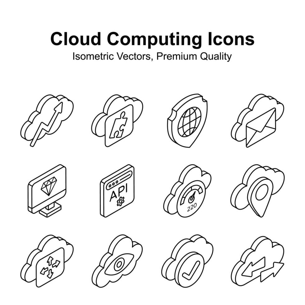 uma cativante nuvem Informática isométrico ícones conjunto pronto para Prêmio usar vetor