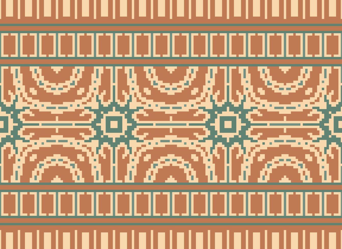 étnico geométrico desatado tecido padronizar Cruz ponto. ikat bordado oriental pixel padronizar creme fundo. resumo,vetor,ilustração. textura, cruz ponto, lenço, decoração, motivos, papel de parede. vetor