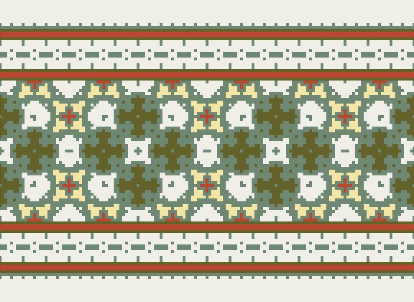 étnico geométrico desatado tecido padronizar Cruz ponto. ikat bordado oriental pixel padronizar creme fundo. resumo,vetor,ilustração. textura, cruz ponto, lenço, decoração, motivos, papel de parede. vetor