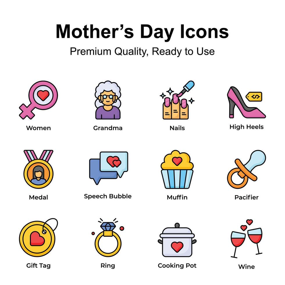 Prêmio qualidade mães dia ícones definir, editável vetores pacote