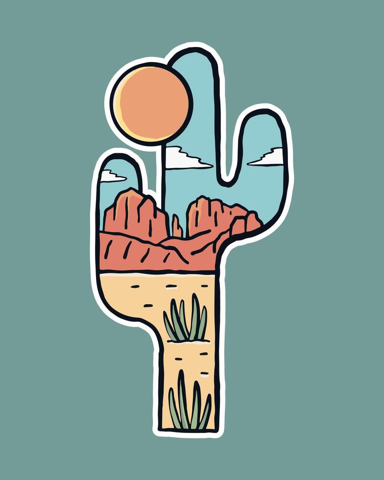 Sedona deserto dentro Arizona vintage ilustração dentro cacto forma vetor arte