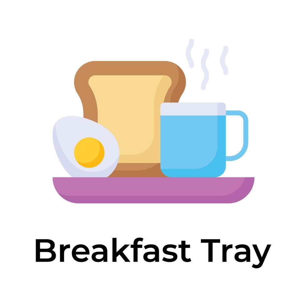 fervido ovo com copo do chá e pão dentro uma bandeja representando ícone do café da manhã vetor
