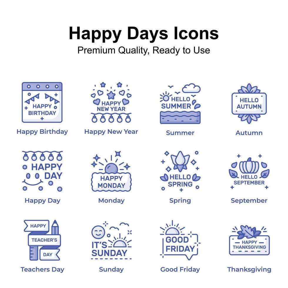 pacote do feliz dias ícones, pronto para usar dentro sites e Móvel apps vetor