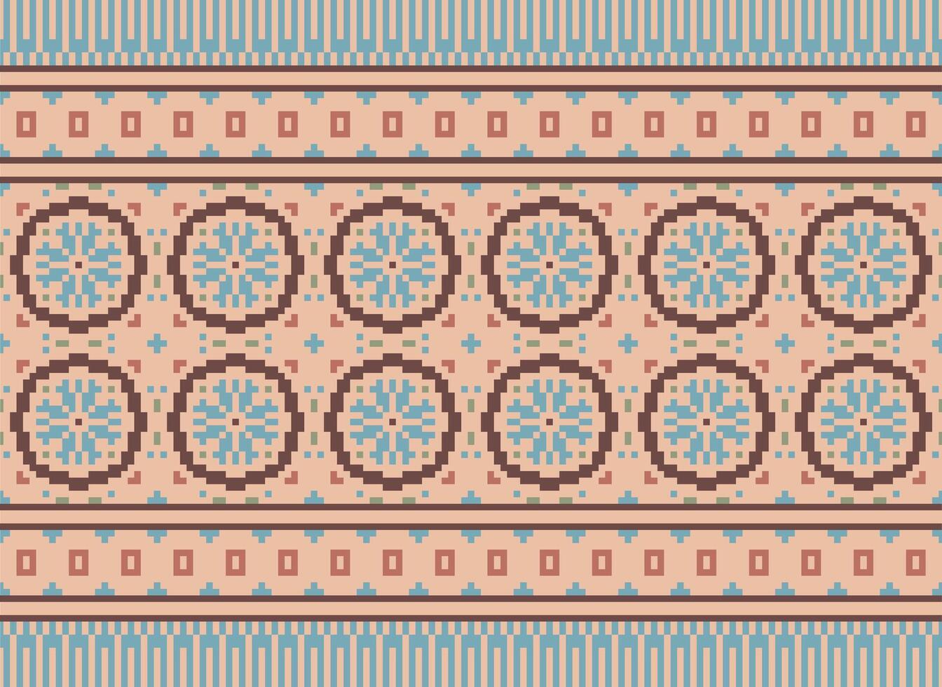 étnico geométrico desatado tecido padronizar Cruz ponto. ikat bordado oriental pixel padronizar creme fundo. resumo,vetor,ilustração. textura, cruz ponto, lenço, decoração, motivos, papel de parede. vetor