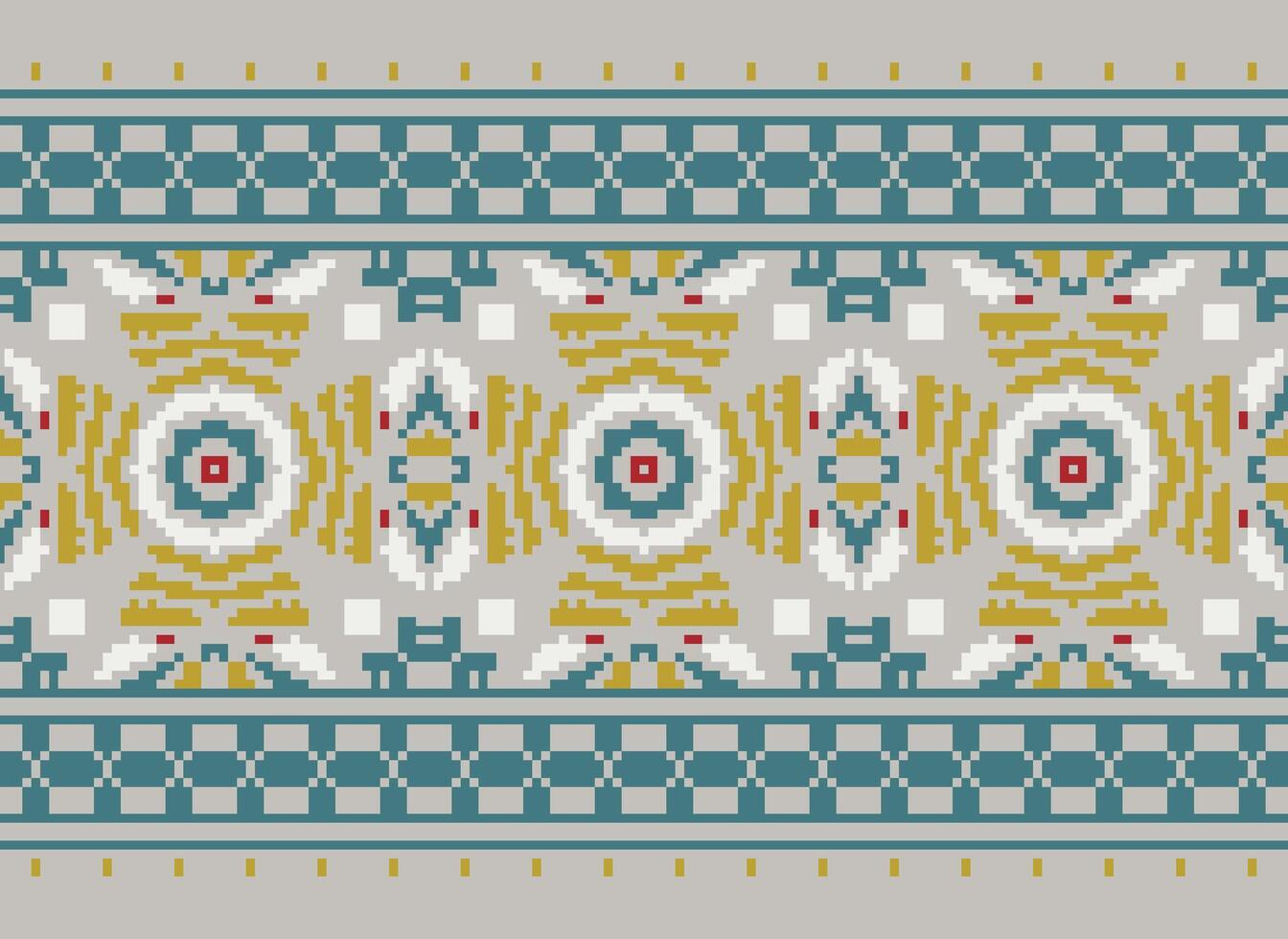 étnico geométrico desatado tecido padronizar Cruz ponto. ikat bordado oriental pixel padronizar creme fundo. resumo,vetor,ilustração. textura, cruz ponto, lenço, decoração, motivos, papel de parede. vetor