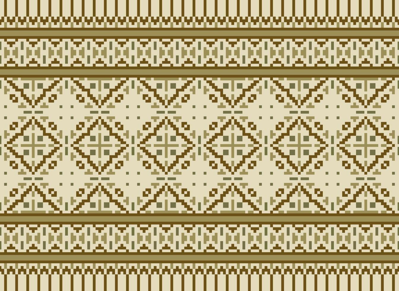 étnico geométrico desatado tecido padronizar Cruz ponto. ikat bordado oriental pixel padronizar creme fundo. resumo,vetor,ilustração. textura, cruz ponto, lenço, decoração, motivos, papel de parede. vetor