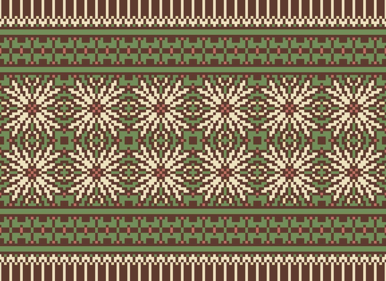 étnico geométrico desatado tecido padronizar Cruz ponto. ikat bordado oriental pixel padronizar creme fundo. resumo,vetor,ilustração. textura, cruz ponto, lenço, decoração, motivos, papel de parede. vetor