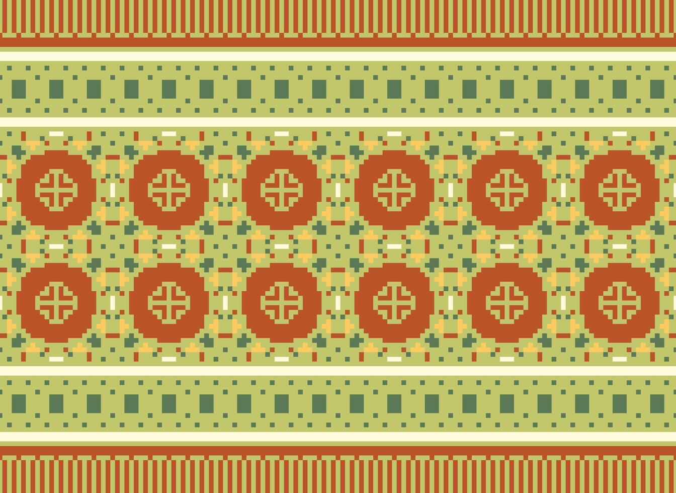 étnico geométrico desatado tecido padronizar Cruz ponto. ikat bordado oriental pixel padronizar creme fundo. resumo,vetor,ilustração. textura, cruz ponto, lenço, decoração, motivos, papel de parede. vetor