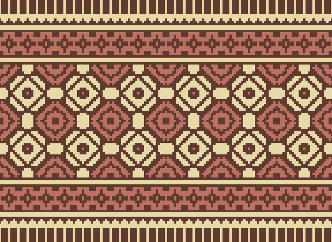 étnico geométrico desatado tecido padronizar Cruz ponto. ikat bordado oriental pixel padronizar creme fundo. resumo,vetor,ilustração. textura, cruz ponto, lenço, decoração, motivos, papel de parede. vetor