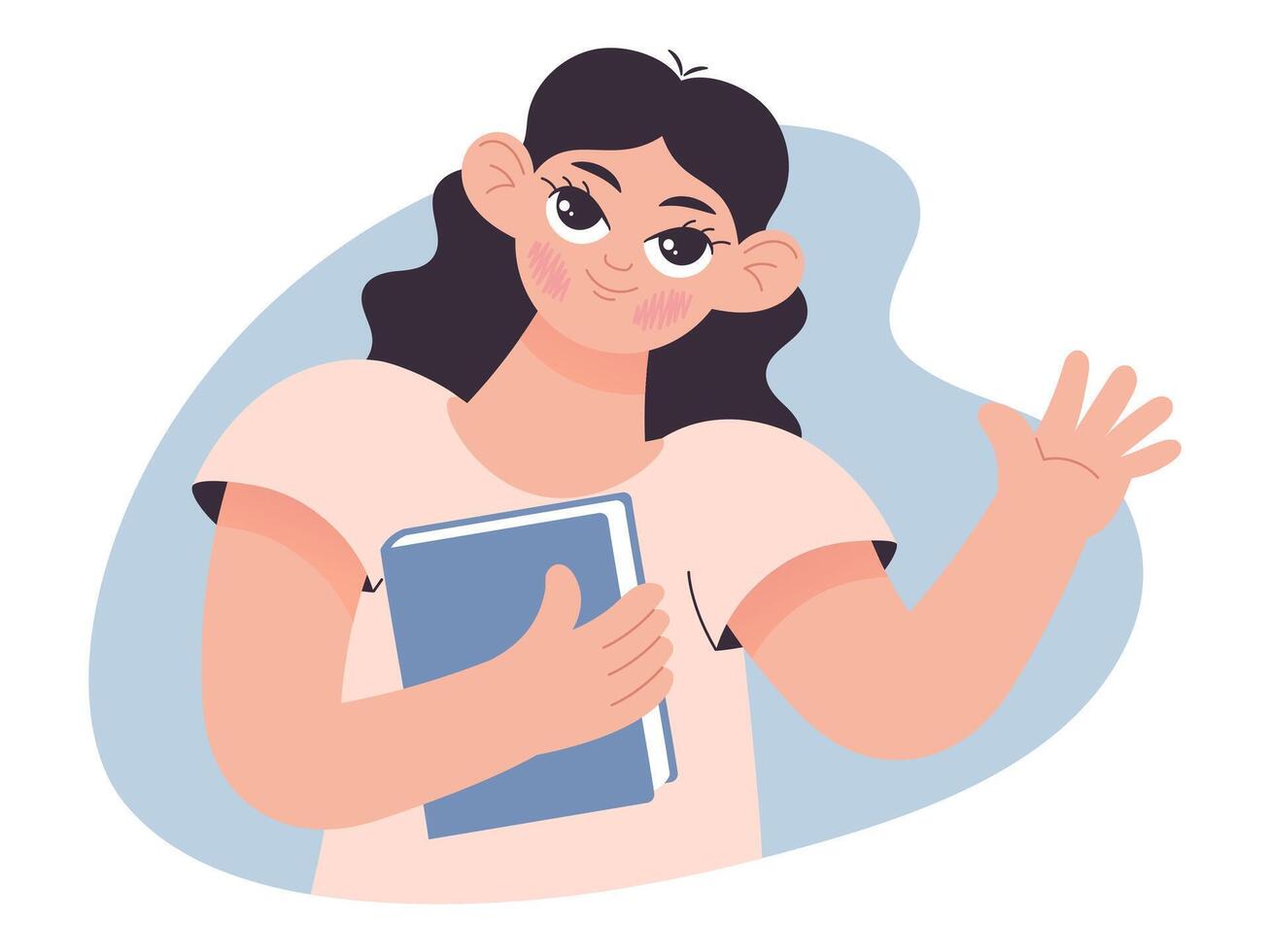 feliz menina pressionando uma livro para dela peito, vetor ilustração